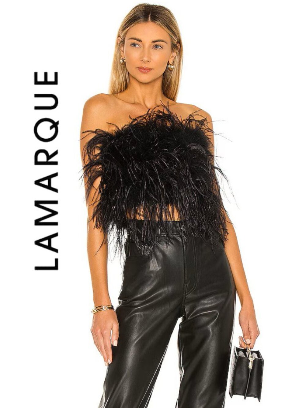 💥CHIC SEXY GLAM!💥LAMARQUE x REVOLVE ZAINA COBALT LUXURIOUS OSTRICH FEATHER TOP